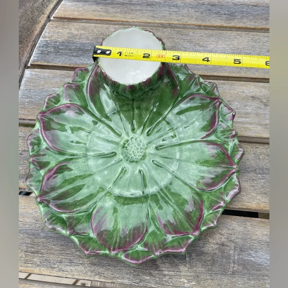 Vintage Sur La Table Green Majolica Artichoke Plate Attached Dip Dish 8” Italy